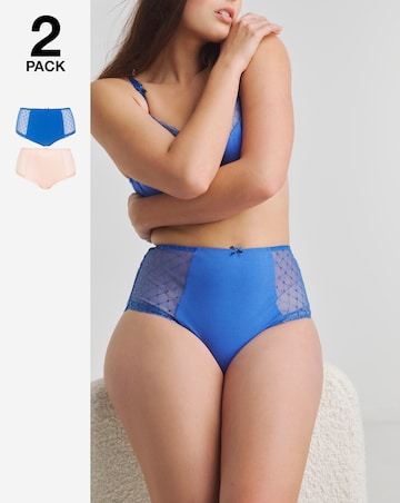 Pretty Secrets (2 Pack) Rachel Embroidery Deep Briefs Blue/Cream