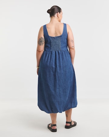Mid Blue Denim Bubble Hem Midaxi Dress