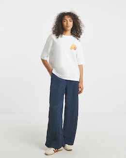 Navy Crinkle Satin Wide Leg Trousers