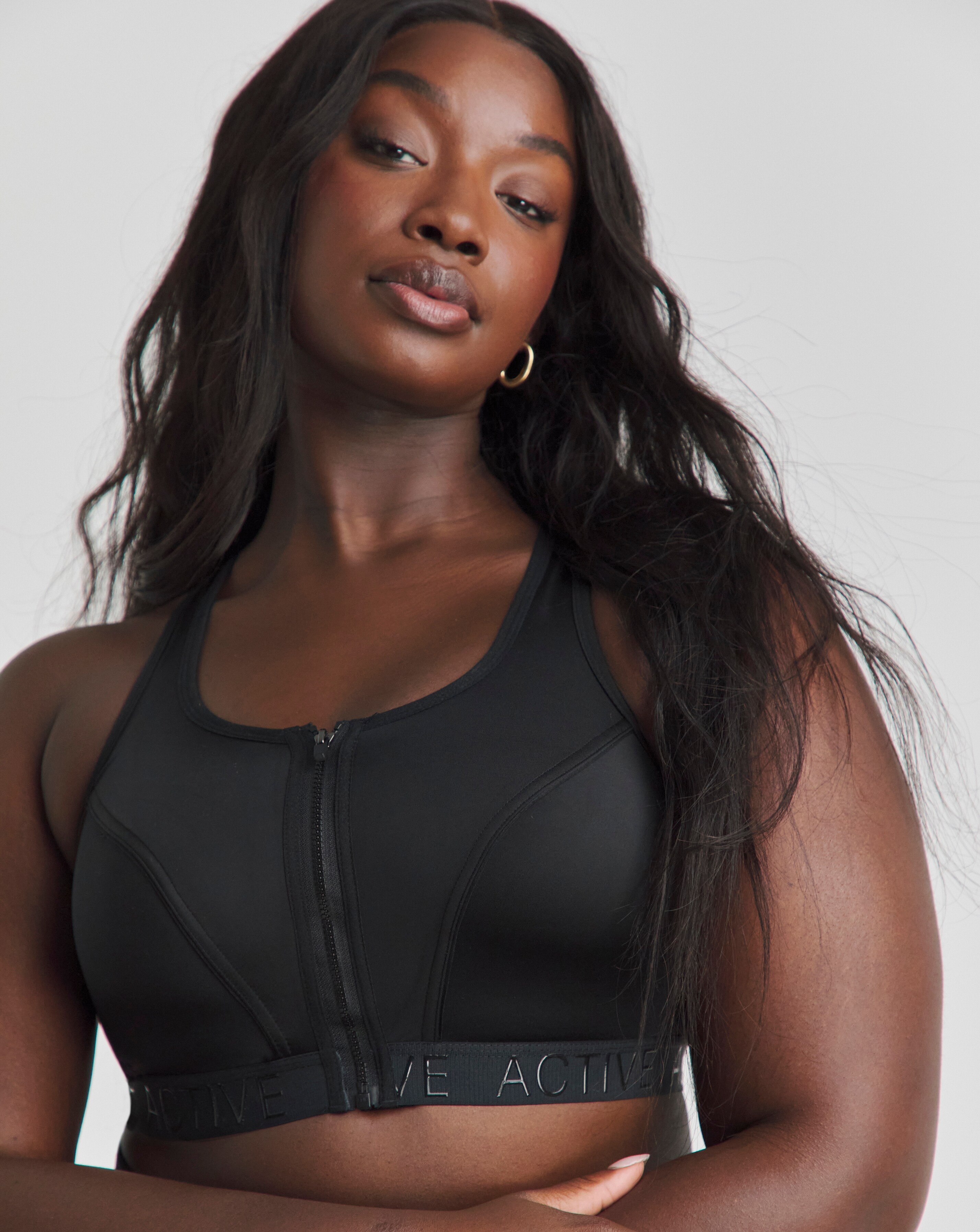 Pretty Secrets High Impact Zip Front Fastening Sports Bra B-F - Black