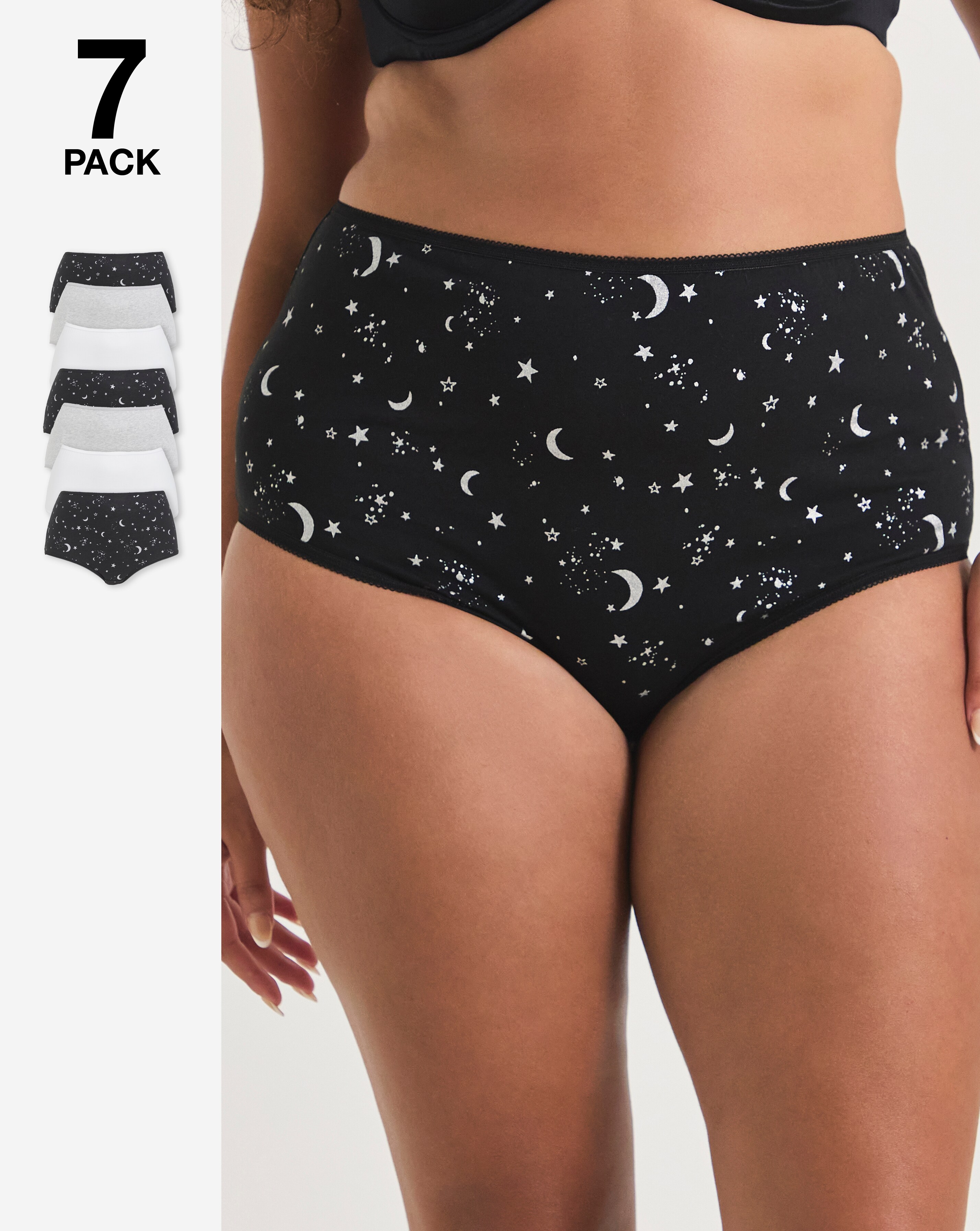 Pretty Secrets (7 Pack) Cotton Full Fit Knickers Grey Stars