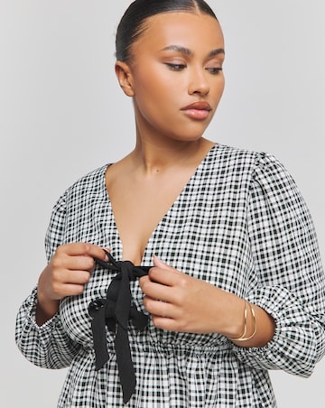 Mono Check Bow Detail Skater Dress