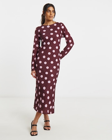 Burgundy And Pink Spot Print Mesh Midi Dress
