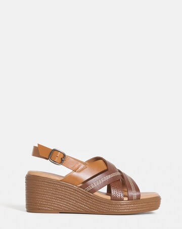 Hudson Crossover Stitch Detail Leather Wedged Sandals - Wide Fit (E)