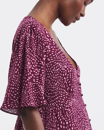 Berry Print Spun Viscose Button Up Midi Dress