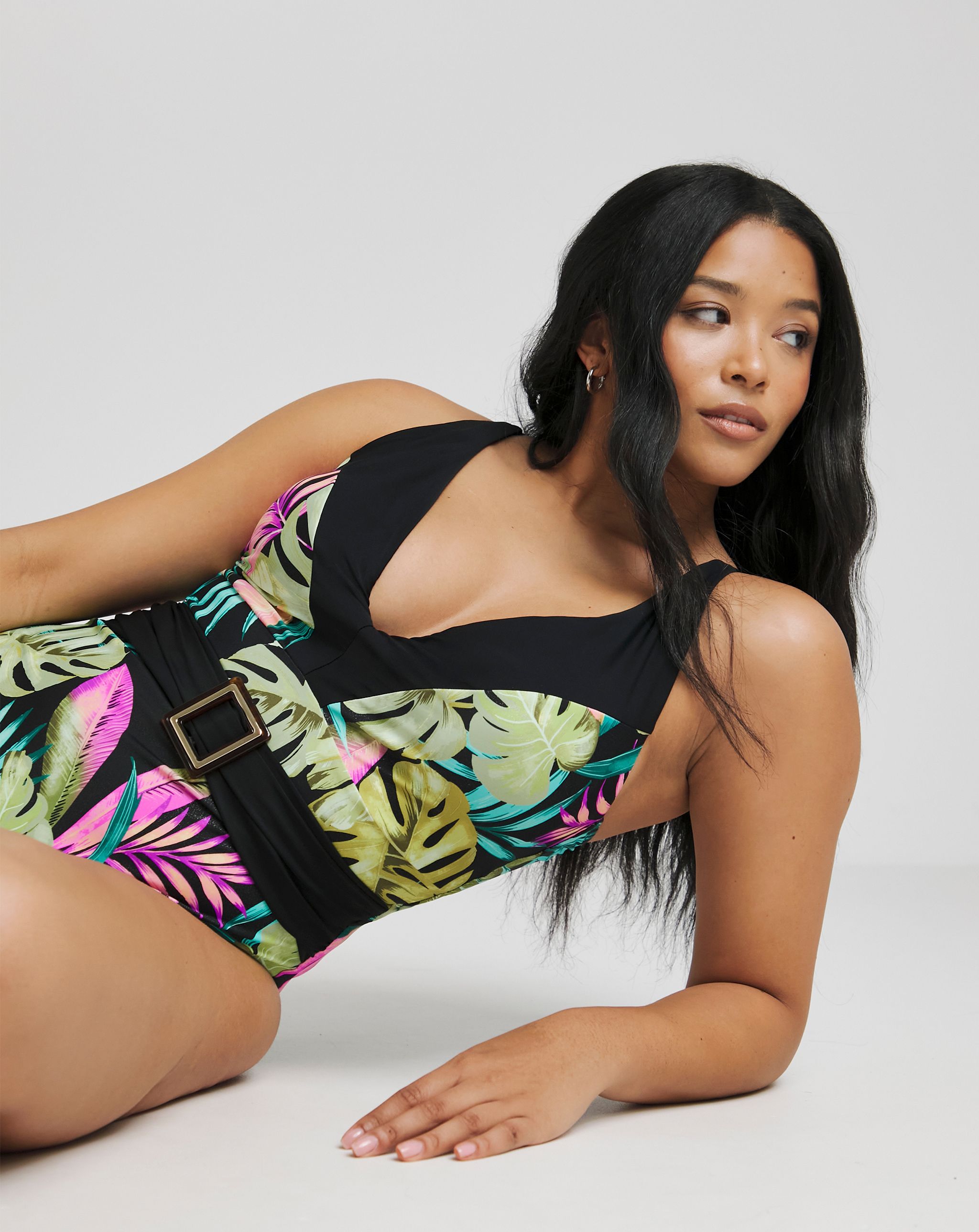 Multicoloured leaf print swimsuit