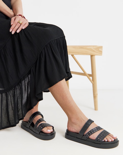 Cyra Laser Cut Detail Footbed Sandals - Exrta Wide Fit (EEE)