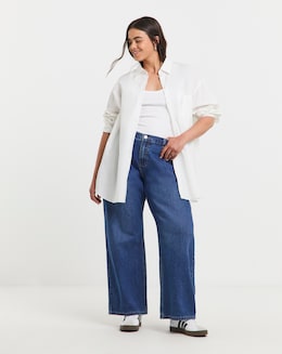 Simply Be Mid Blue Pleat Detail Wide Leg Jeans