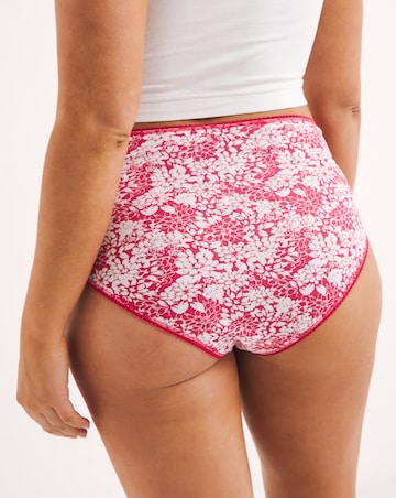 Pretty Secrets 5 Pack Lace Top Full Fit Brief Knickers - Pink Floral