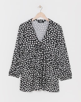 Black Ditsy Print Long Sleeve Supersoft Smock Dress