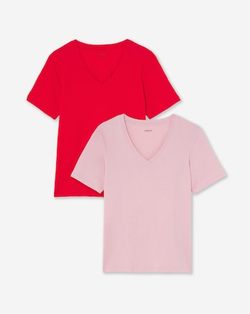 Simply Be Pink & White 2 Pack V Neck T-Shirts