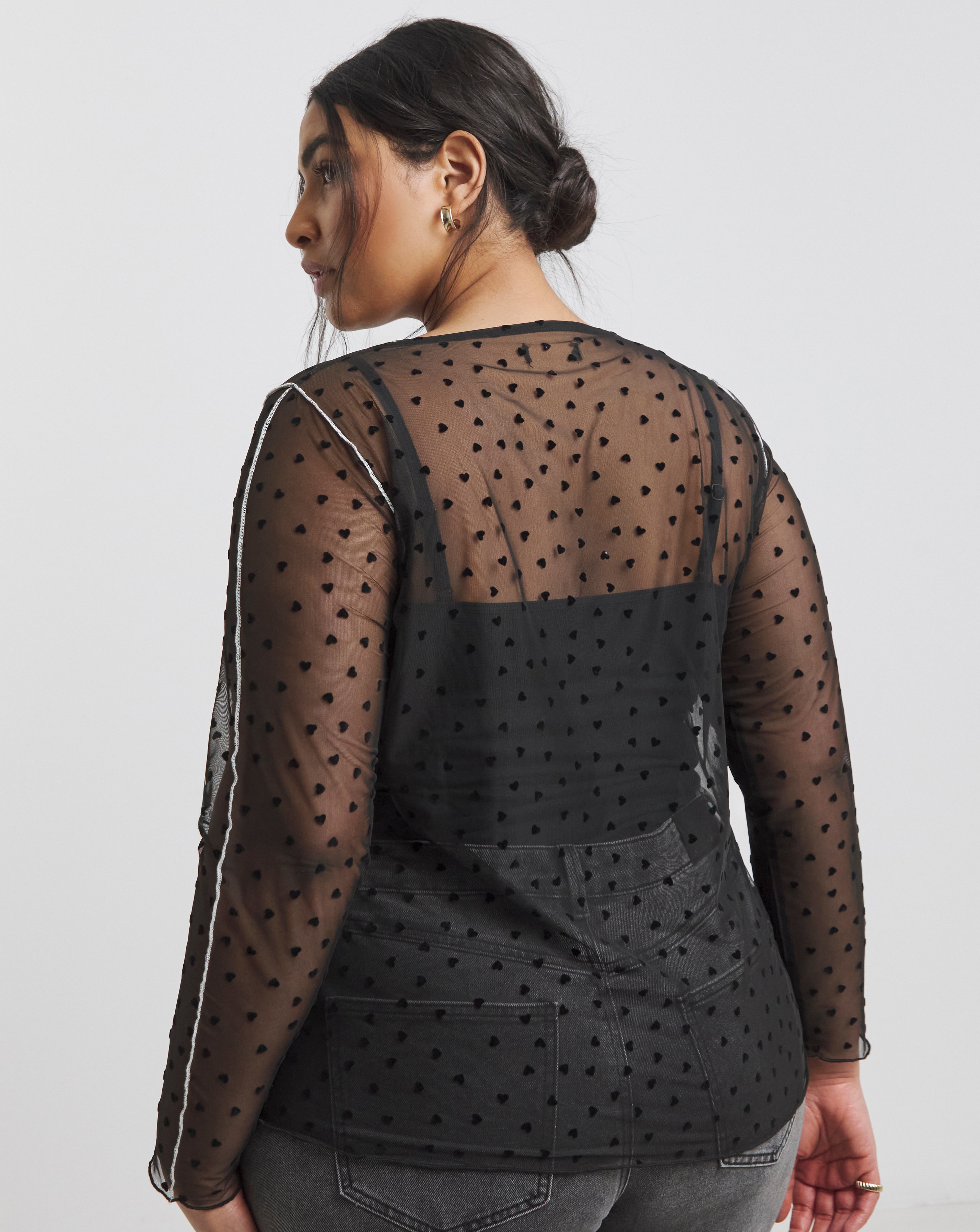 Black Heart Mesh Top | Simply Be