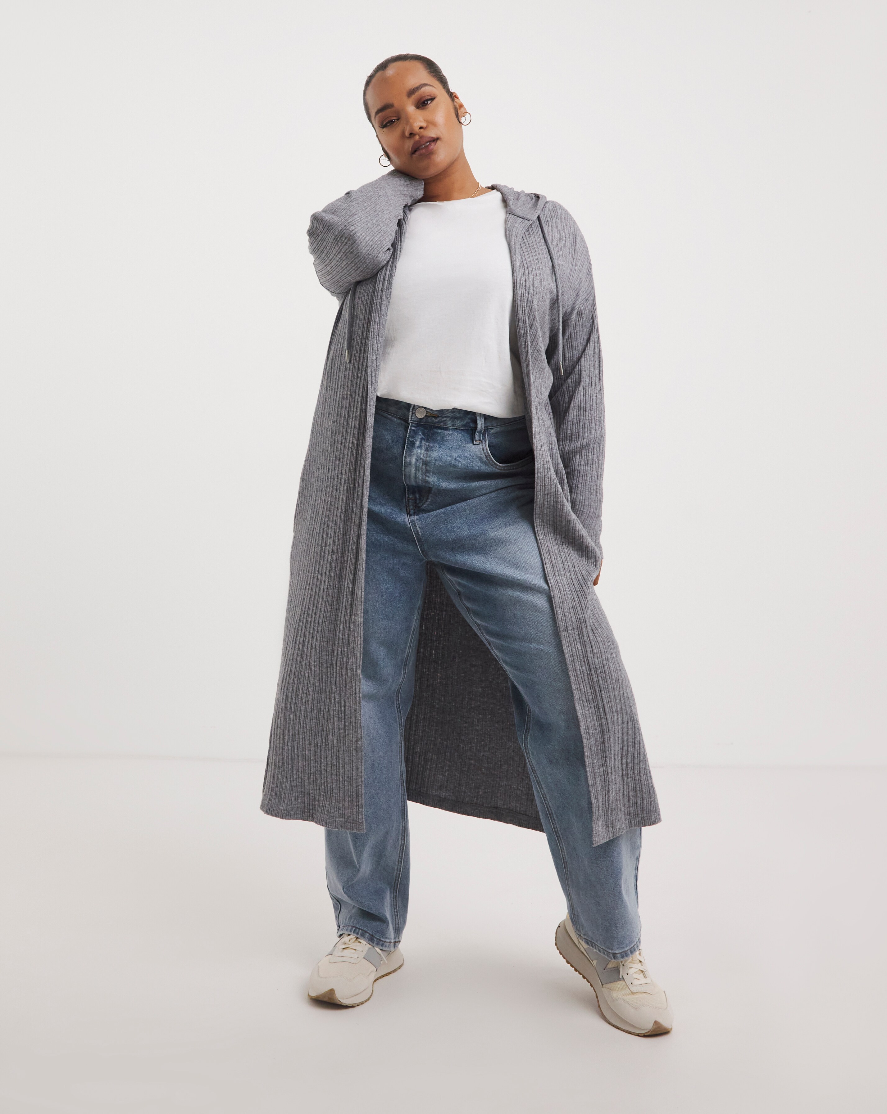 Grey Marl Ribbed Soft Touch Hooded Cardigan | Simply Be