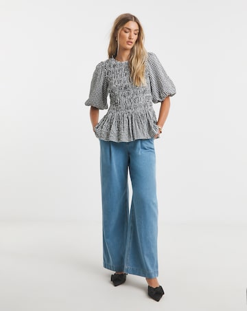 Simply Be Gingham Shirred Seersucker Blouse