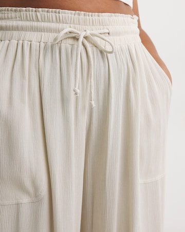 Cream Crinkle Tie Waist Wide Leg Trouser