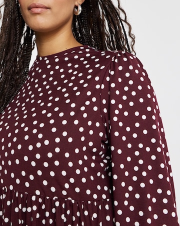 Spot Print Supersoft Midi Dress With Shirred Cuff