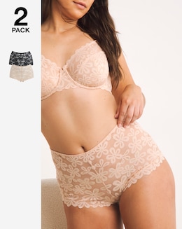 Pretty Secrets (2 Pack) Daisy Lace Short Knickers Black/Almond