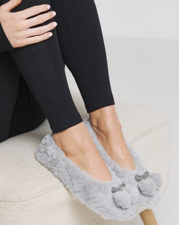 Ebony Pom Pom Ballerina Slippers - Extra Wide Fit (EEE)