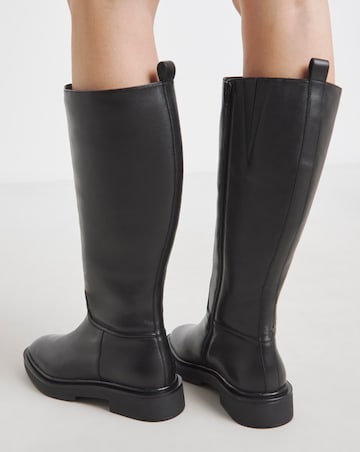 Berry Leather Knee High Riding Boots Wide E Fit Curvy Calf