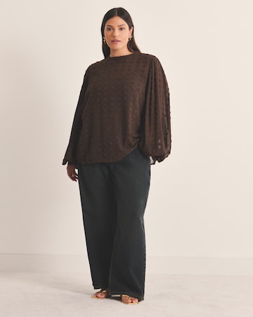 Dobby Exaggerated Sleeve Blouse