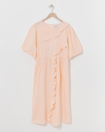 Native Youth Peach Textured Stripe Short Sleeve Midi Dress