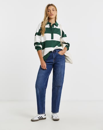 Green & White Stripe Polo Neck Sweatshirt