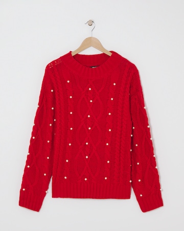 Red Pearl Cable Knit Jumper
