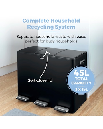 Tower 45L Black Recycling Pedal Bin