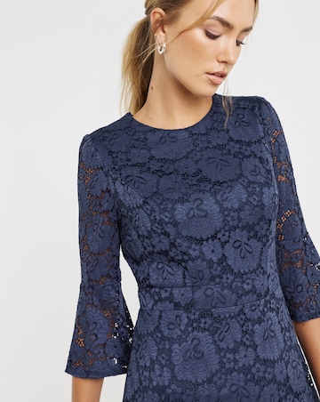 Joanna Hope Fluted Sleeve Stretch Lace Midi Dress