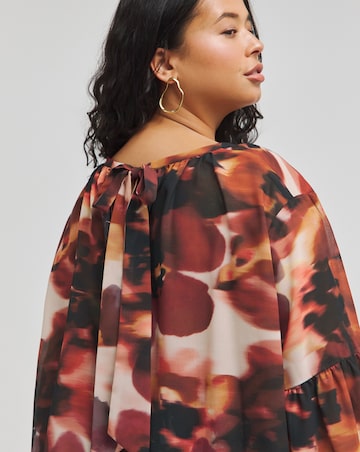 Floral Print Georgette Frill Hem Tie Back Blouse