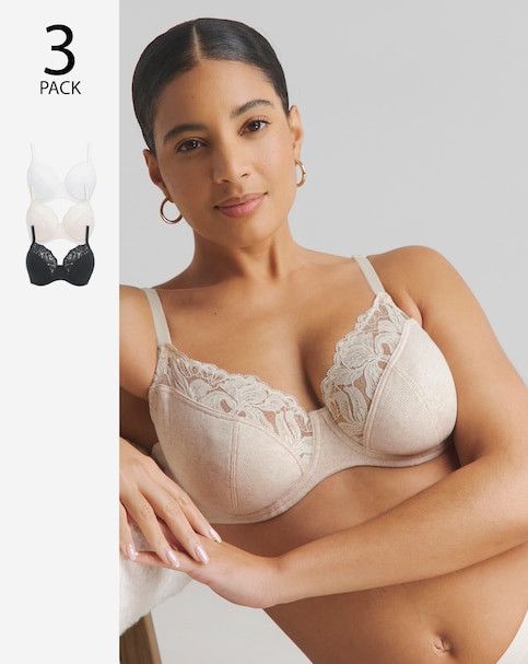 Pretty Secrets (3 Pack) Harper Lace Ribbed Full Cup Wired Bras (B-G)