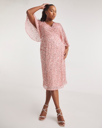Maya Curve Glitter Embellishment Cape Sleeve Midi Dress