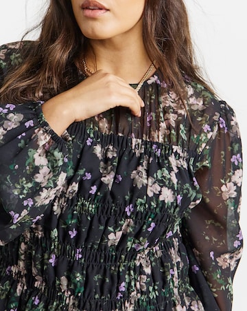 Floral Print Georgette Shirred Blouse