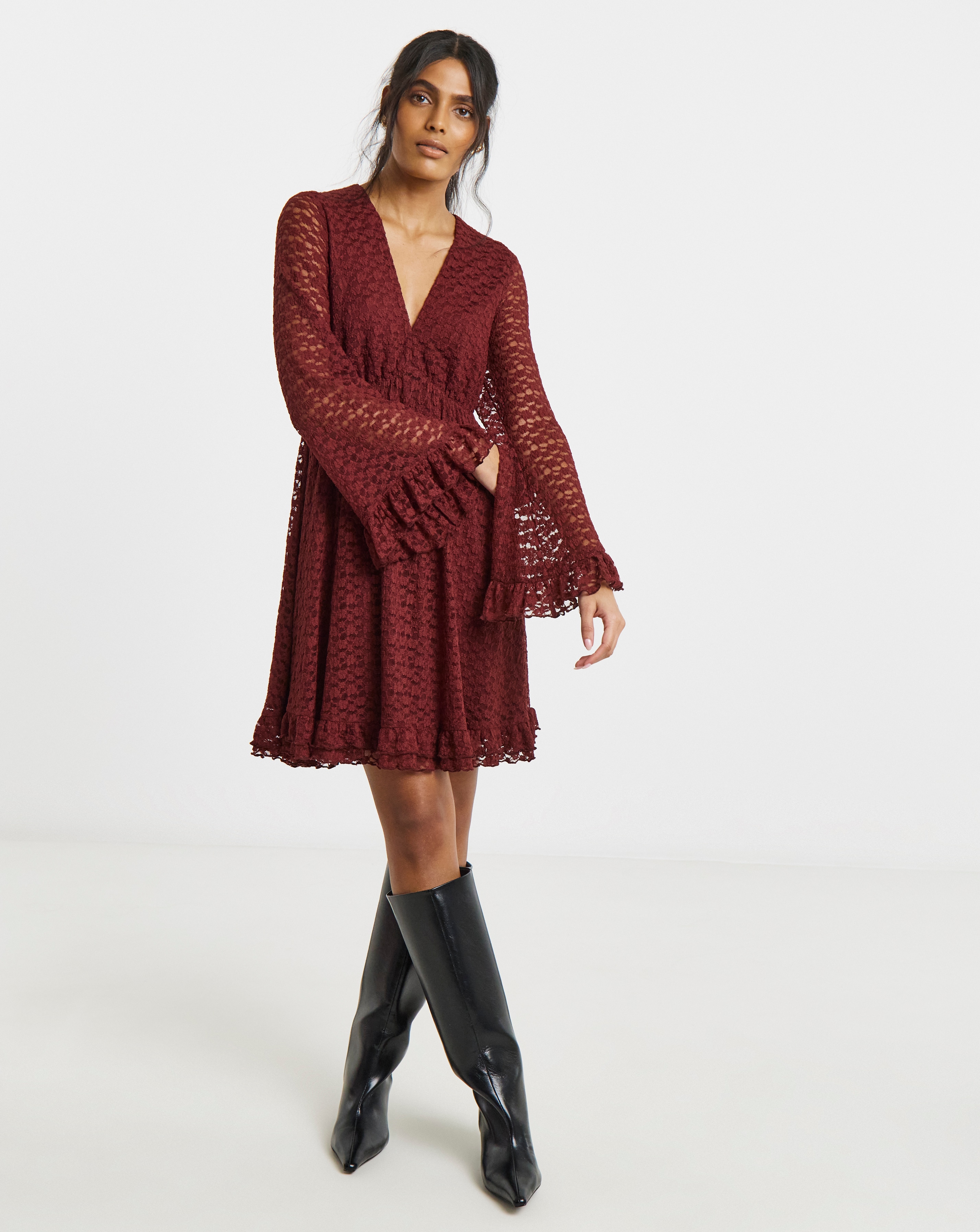 angel in disguise burgundy lace skater dress Lulus Angel in Disguise Burgundy Lace Skater Dress Size XS Red Wine Short Sleeve