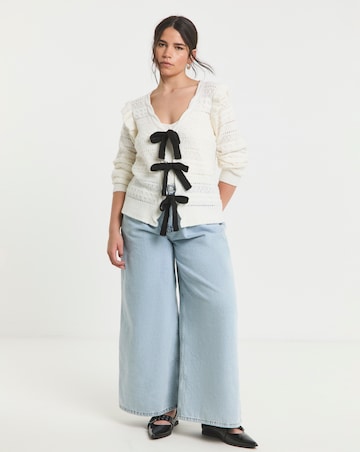 Simply Be Cream Pointelle Tie Front Cardigan
