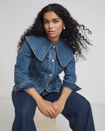 Mid Blue Statement Collar Demim Jacket