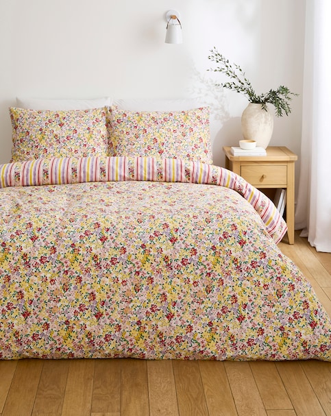 Emmie Floral Stripe Cotton Blend Reversible Duvet Cover Set