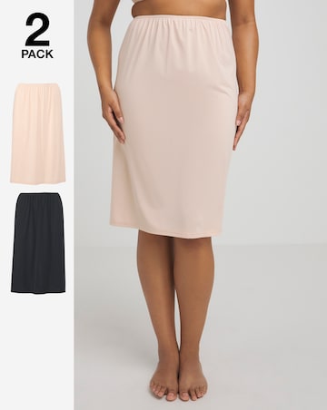 Pretty Secrets 2 Pack Half Slips Length 27in - Black/Almond