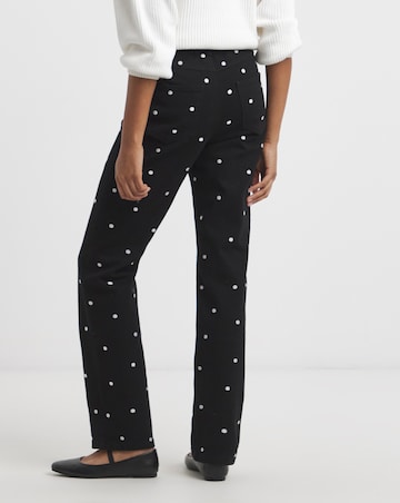 Mono Embroidered Spot Denim Straight Leg Jeans