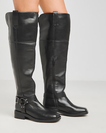 Naira Leather Over Knee Western Boots - Extra Wide Fit (EEE) & Super Curvy Calf