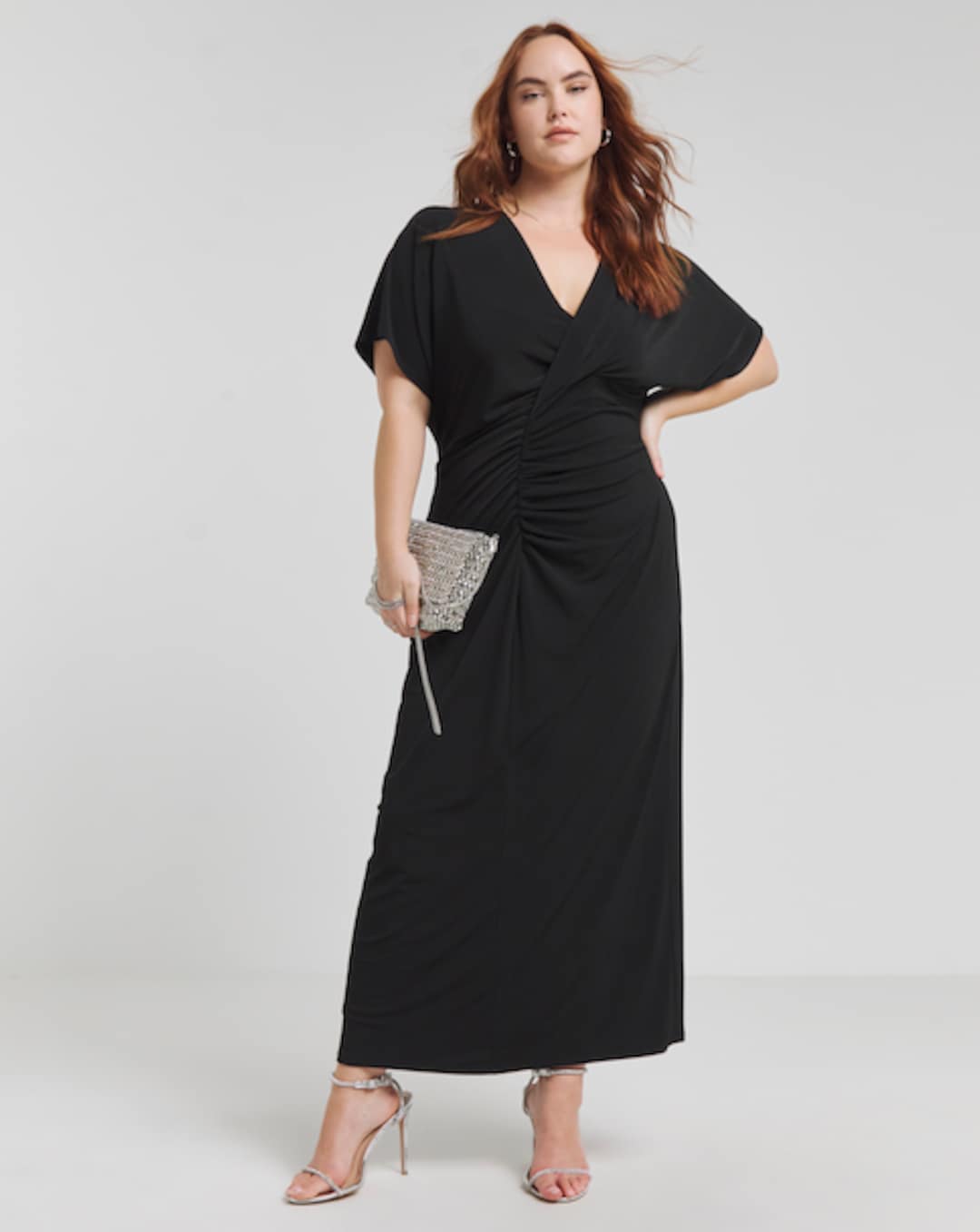 Joanna Hope Black Angel Sleeve Stretch Lace Midi Dress | Simply Be