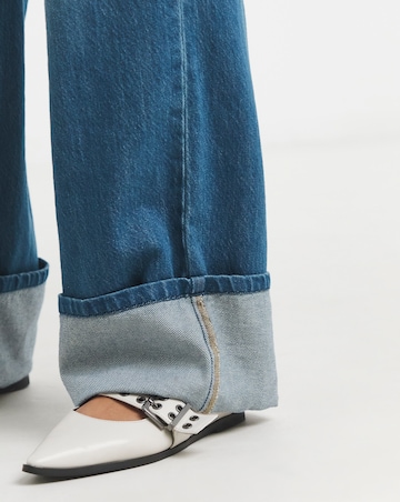 Simply Be Mid Blue Straight Leg Turn Up Drape Jeans