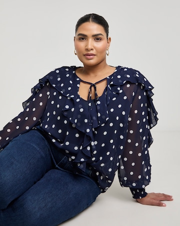 Joanna Hope Crinkle Chiffon Ruffle Blouse