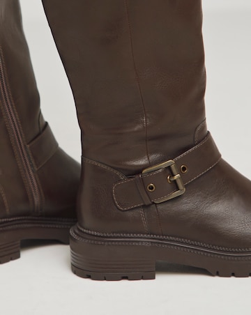 Eden Buckle Detail Knee High Boots Extra Wide EEE Fit Curvy Calf