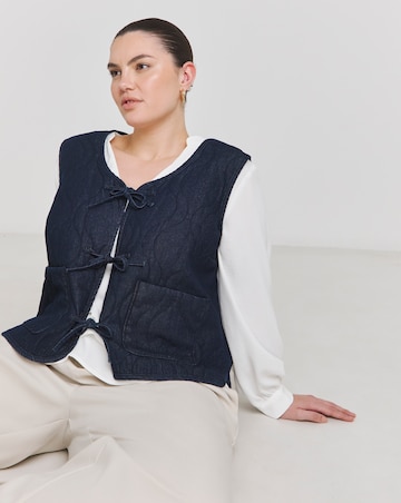 Indigo Tie Front Quilted Denim Gilet