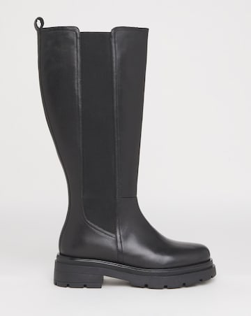 Majesty Knee High Leather Chelsea Boots Wide E Fit Curvy Calf
