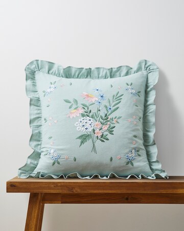 Harper Embroidered Floral Ruffled Cushion