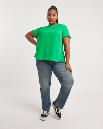 Green Frill Sleeve Dip Back Boxy Blouse