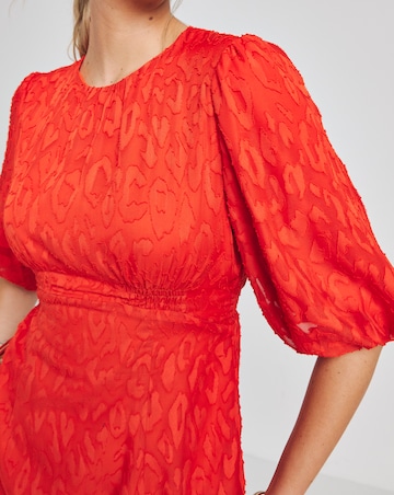 Joanna Hope Coral Burnout Bubble Sleeve Dress