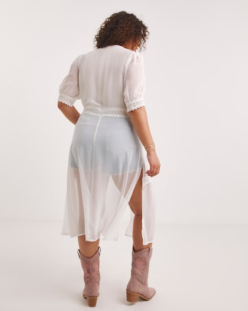 Ivory Sheer Longline Short Sleeved Kimono